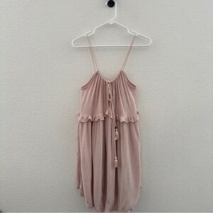 Cozy Casual Pink Sleeveless Tiered Dress w/ Tassels Boho Coquette Cottagecore S‎